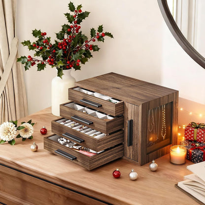 HOOBRO Jewelry Box for Women, Wooden Jewelry Organizer, Transparent Window