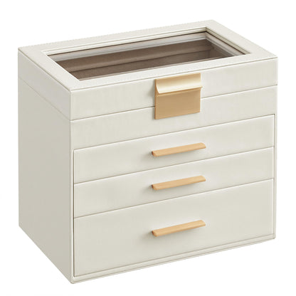 SONGMICS Jewelry Box Organizer, 3-Layer Storage with 2 Drawers, Glass Lid