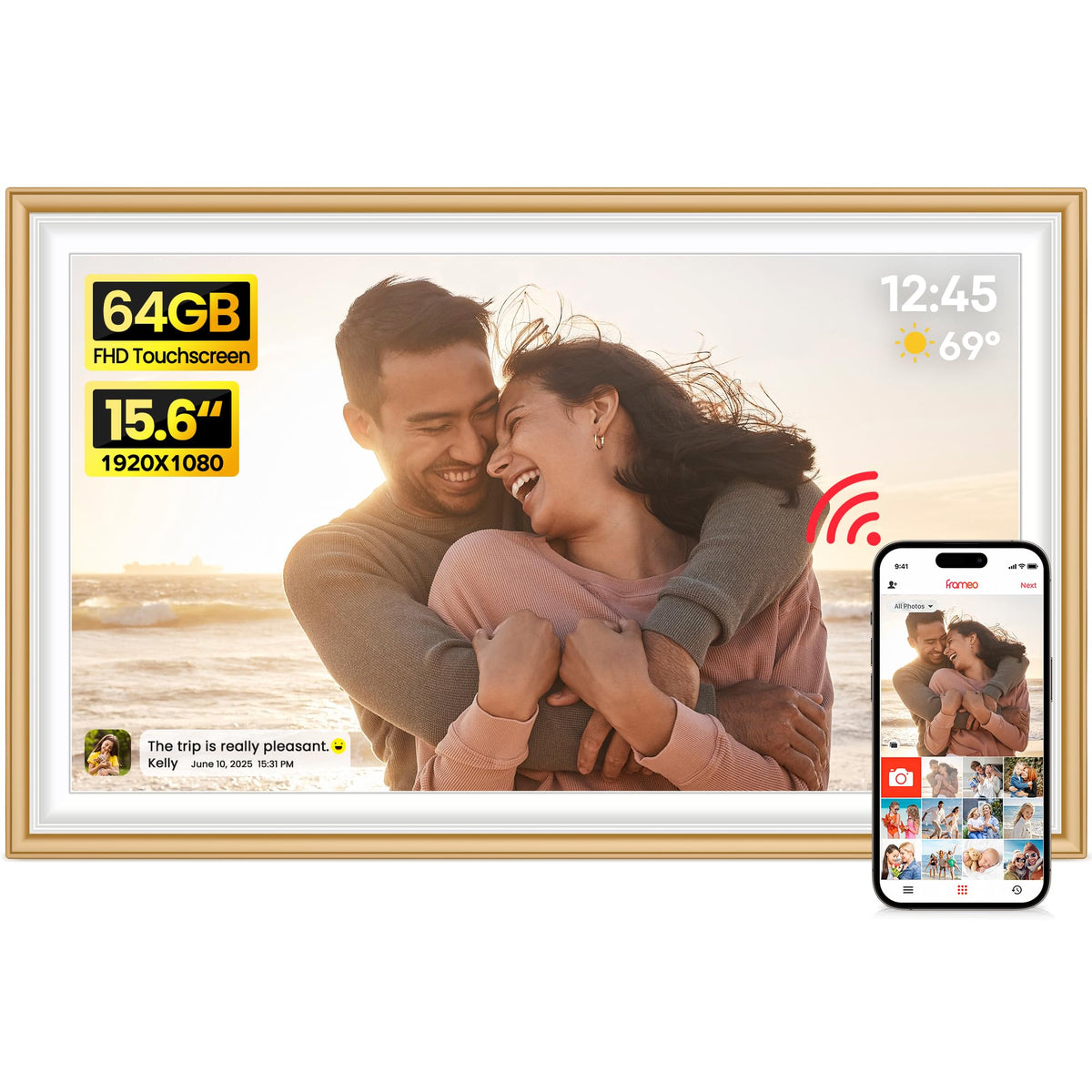 64GB 15.6" Frameo Digital Picture Frame WiFi, Large Electronic Photo Frames