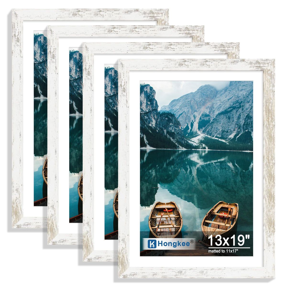 Hongkee 5x7 Picture Frame Set of 4, Real Glass and Wooden Frame, 4x6 Mat