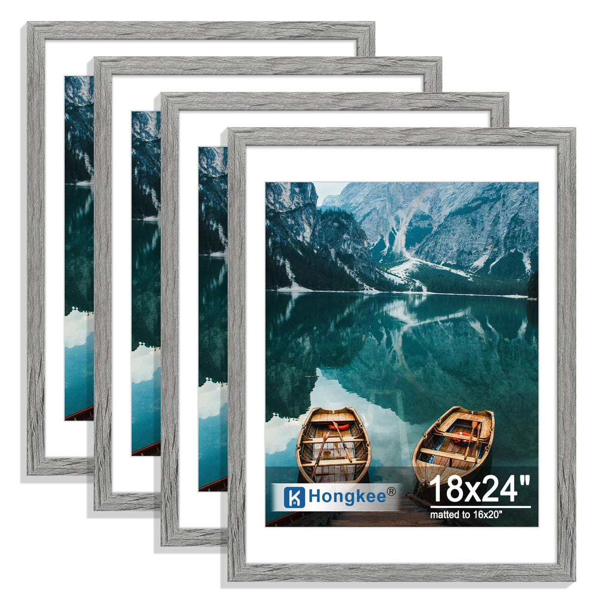 Hongkee 5x7 Picture Frame Set of 4, Real Glass and Wooden Frame, 4x6 Mat