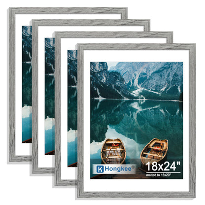 Hongkee 5x7 Picture Frame Set of 4, Real Glass and Wooden Frame, 4x6 Mat
