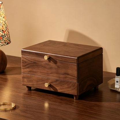 Black Walnut Wooden Jewelry Box for Women, 3 Layer Organizer with Drawer