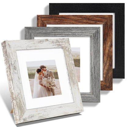 Hongkee 5x7 Picture Frame Set of 4, Real Glass and Wooden Frame, 4x6 Mat