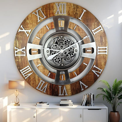 ImprovingLife The Gears Clock Real Moving Gear Wall Clock England Line (Vintage Brown, 36 inches (90 cm))