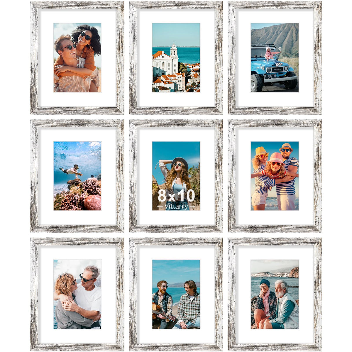 Vittanly 8x10 Picture Frames Set of 9 for Wall or Tabletop Display, Black