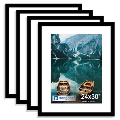 Hongkee 5x7 Picture Frame Set of 4, Real Glass and Wooden Frame, 4x6 Mat