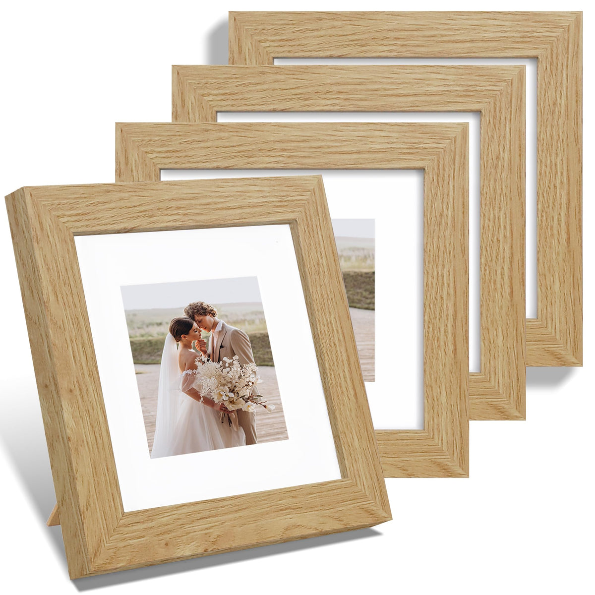 Hongkee 5x7 Picture Frame Set of 4, Real Glass and Wooden Frame, 4x6 Mat