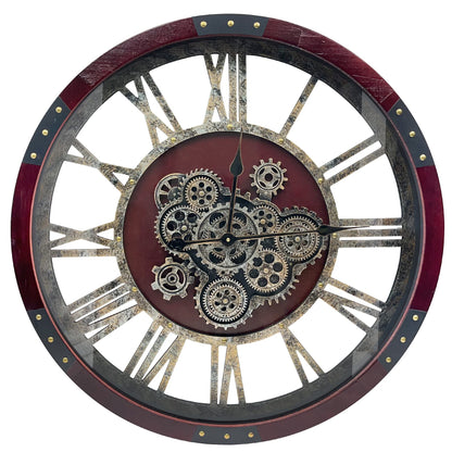 27 inch Large Real Moving Gears Wall Clock with Toughened Glass Cover, Oversized Solid Wood Retro Farmhouse Clock, Giant Decorative Rustic Wall Clock for Living Room Home Kitchen Office (Black)