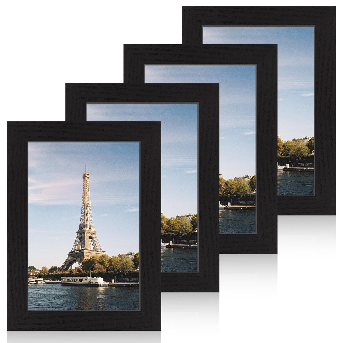 iRahmen 5x7 Picture Frame Set of 4, High Definition Real Glass Rustic Brown Frame, 5 x 7 Wood Photo Frames for Tabletop Display and Wall Mounting
