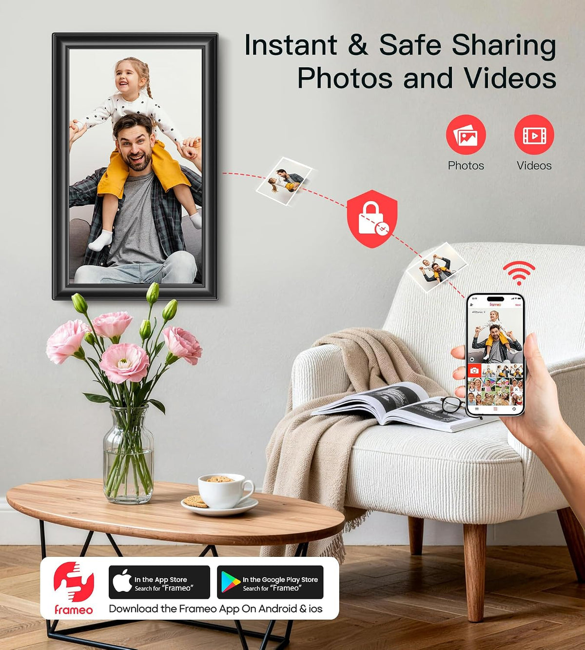 64GB 15.6" Frameo Digital Picture Frame WiFi, Large Electronic Photo Frames