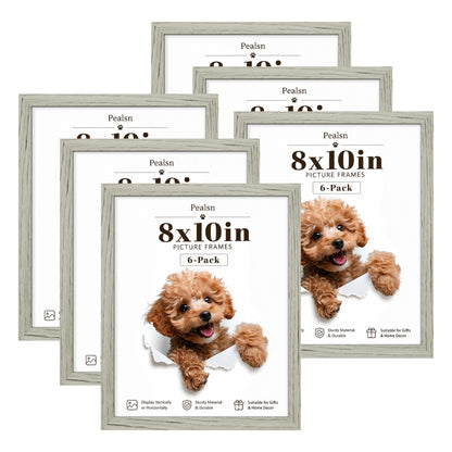 PEALSN 8x10 Picture Frame Set of 6, Wall or Tabletop, Black Woodgrain