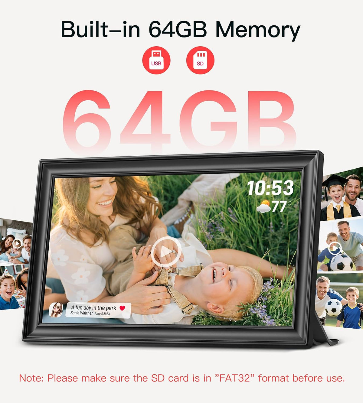 64GB 15.6" Frameo Digital Picture Frame WiFi, Large Electronic Photo Frames