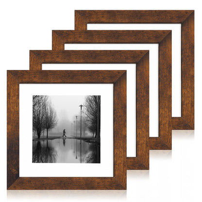 iRahmen 5x7 Picture Frame Set of 4, High Definition Real Glass Rustic Brown Frame, 5 x 7 Wood Photo Frames for Tabletop Display and Wall Mounting