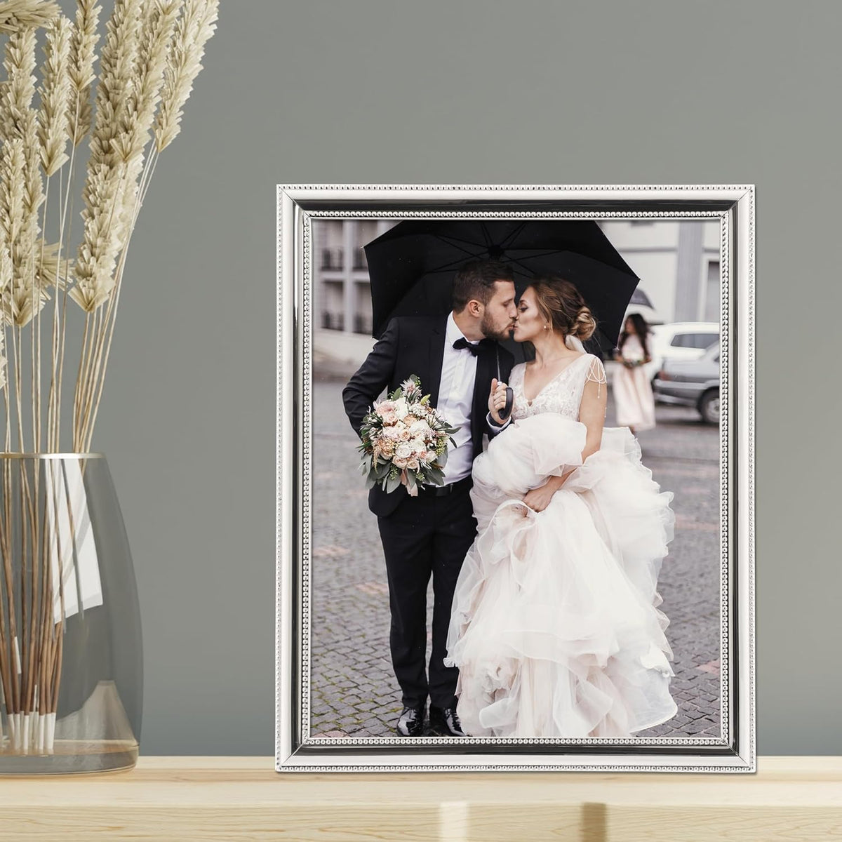 Lawrence Frames 510780 8x10 Metal Picture Frame Silver-Plate with Delicate Beading