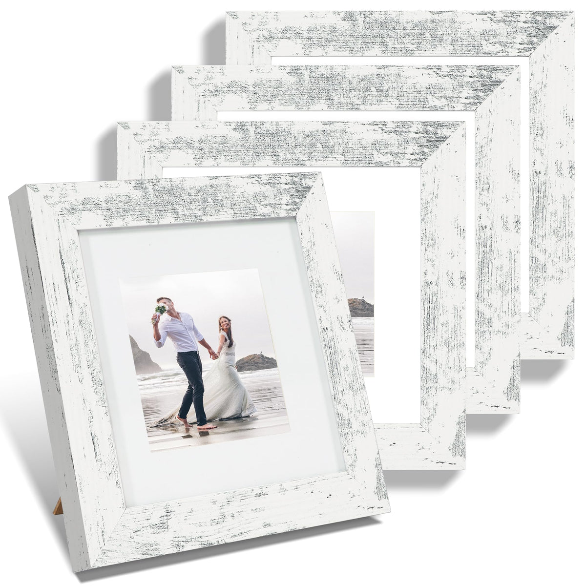 iRahmen 5x7 Picture Frame Set of 4, High Definition Real Glass Rustic Brown Frame, 5 x 7 Wood Photo Frames for Tabletop Display and Wall Mounting