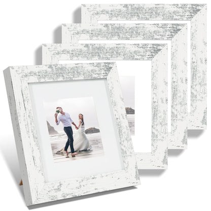 iRahmen 5x7 Picture Frame Set of 4, High Definition Real Glass Rustic Brown Frame, 5 x 7 Wood Photo Frames for Tabletop Display and Wall Mounting