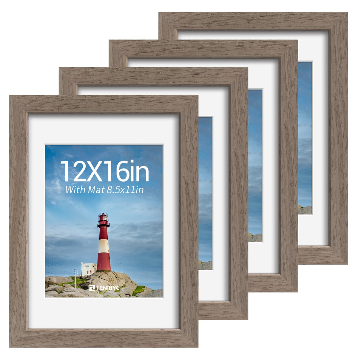 5x7 picture frame 4 Pack, 4x6 Mat, Black Wood, Glass, for Photo