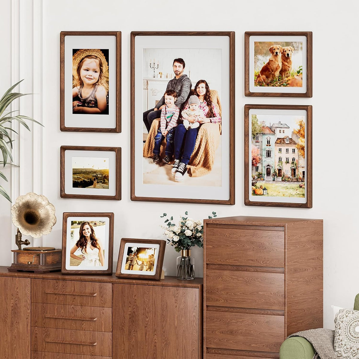 11x14 Picture Frame, Walnut Wooden Picture Frames for Wall Matted 8x10