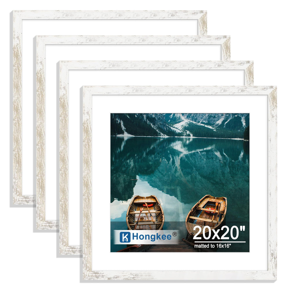 Hongkee 5x7 Picture Frame Set of 4, Real Glass and Wooden Frame, 4x6 Mat