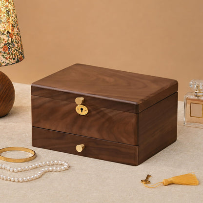 Black Walnut Wooden Jewelry Box for Women, 3 Layer Organizer with Drawer
