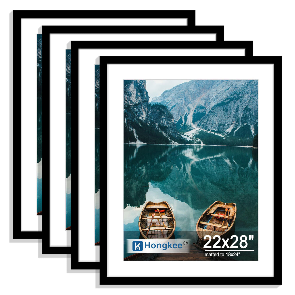 Hongkee 5x7 Picture Frame Set of 4, Real Glass and Wooden Frame, 4x6 Mat