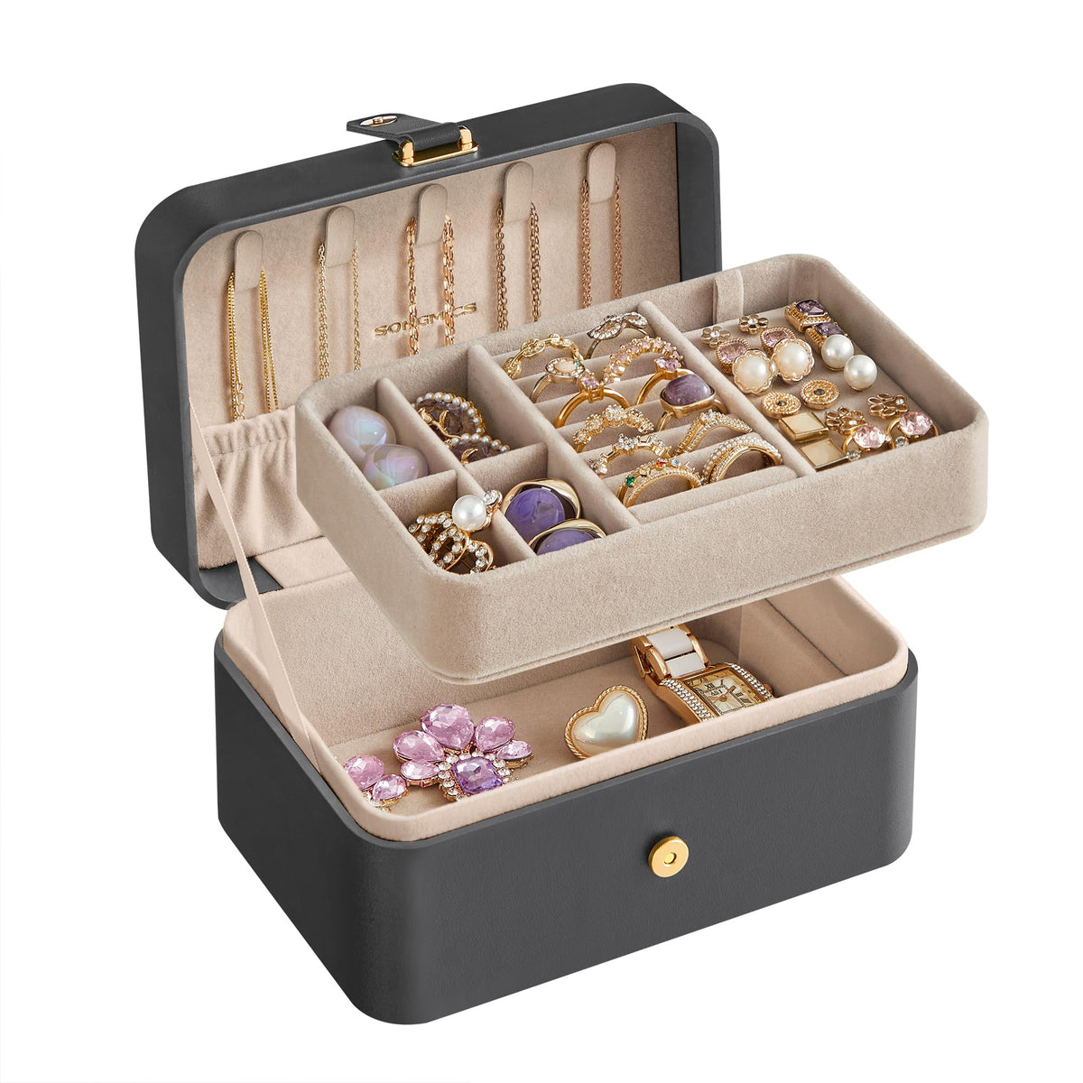 SONGMICS Travel Jewelry Organizer, 2-Layer Portable Jewelry Box Case