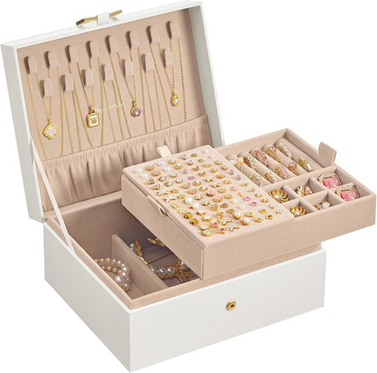 SONGMICS 2-Layer Jewelry Box, Jewelry Organizer with Handle, Removable Tray