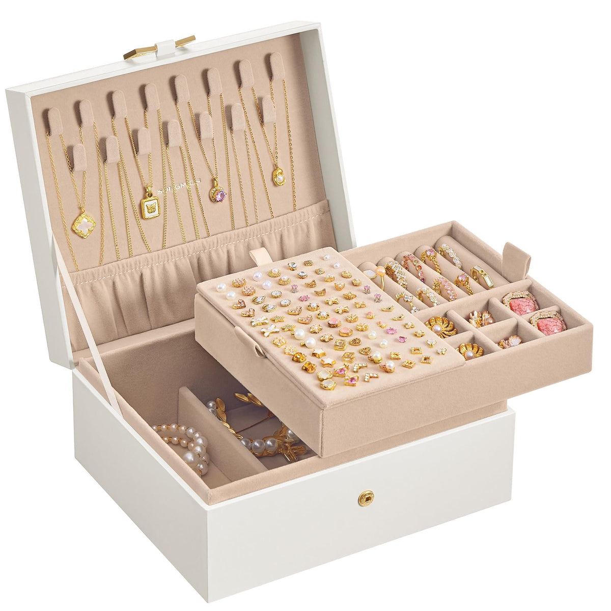 SONGMICS 2-Layer Jewelry Box, Jewelry Organizer with Handle, Removable Tray
