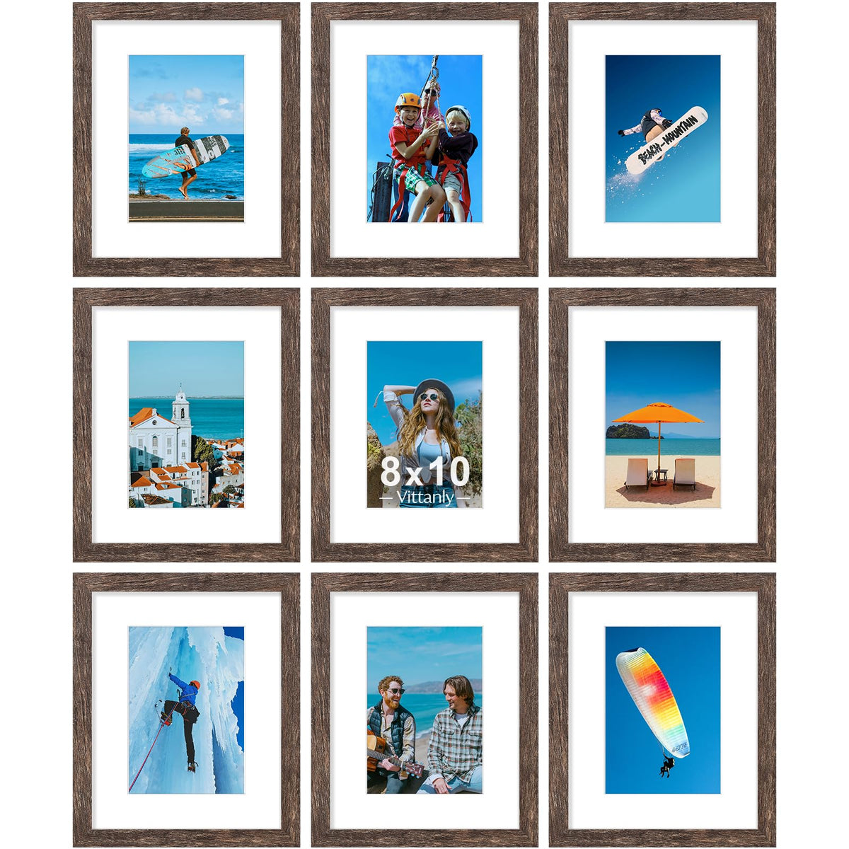 Vittanly 8x10 Picture Frames Set of 9 for Wall or Tabletop Display, Black