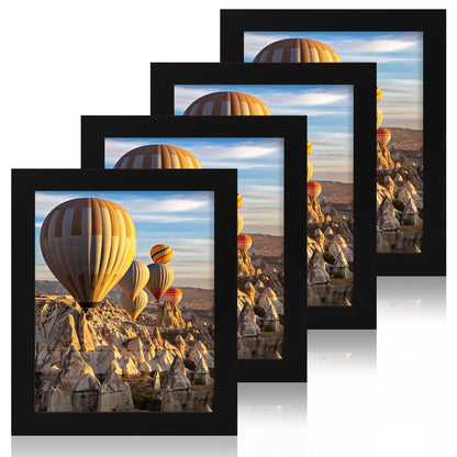 iRahmen 5x7 Picture Frame Set of 4, High Definition Real Glass Rustic Brown Frame, 5 x 7 Wood Photo Frames for Tabletop Display and Wall Mounting