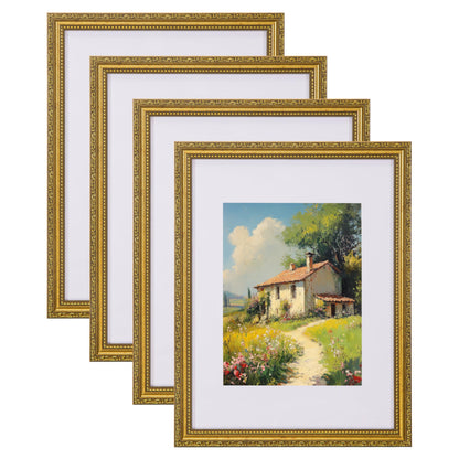 eletecpro 8x10 Vintage Picture Frame, Glass Cover, Gold, 4-Pack