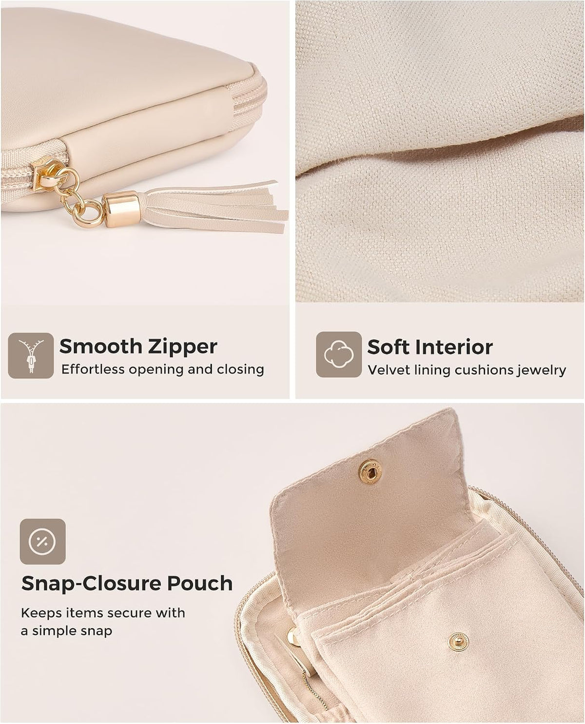 Lolalet Travel Jewelry Case Organizer, Small Soft Jewellery Pouch -Oatmeal
