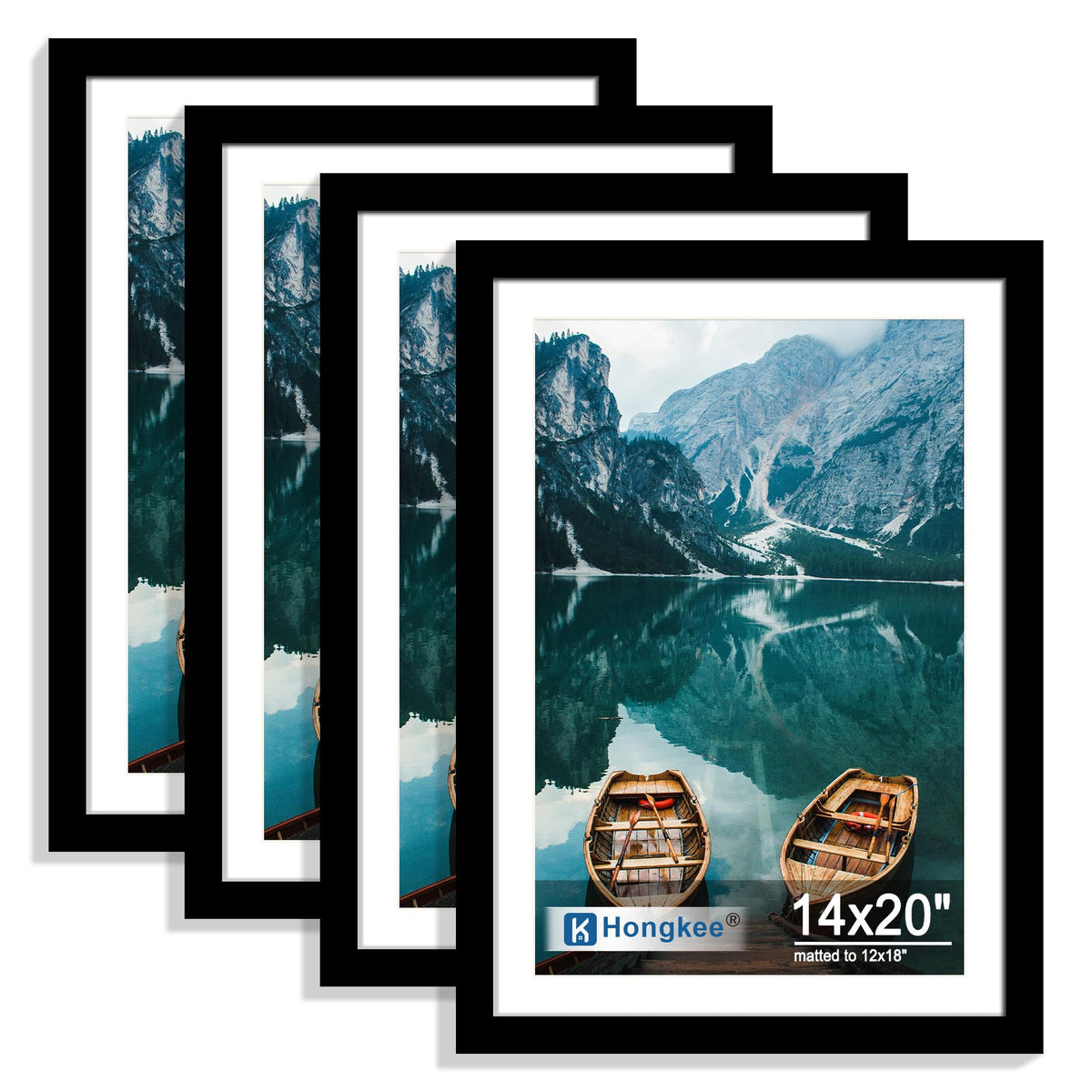 Hongkee 5x7 Picture Frame Set of 4, Real Glass and Wooden Frame, 4x6 Mat