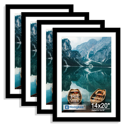 Hongkee 5x7 Picture Frame Set of 4, Real Glass and Wooden Frame, 4x6 Mat