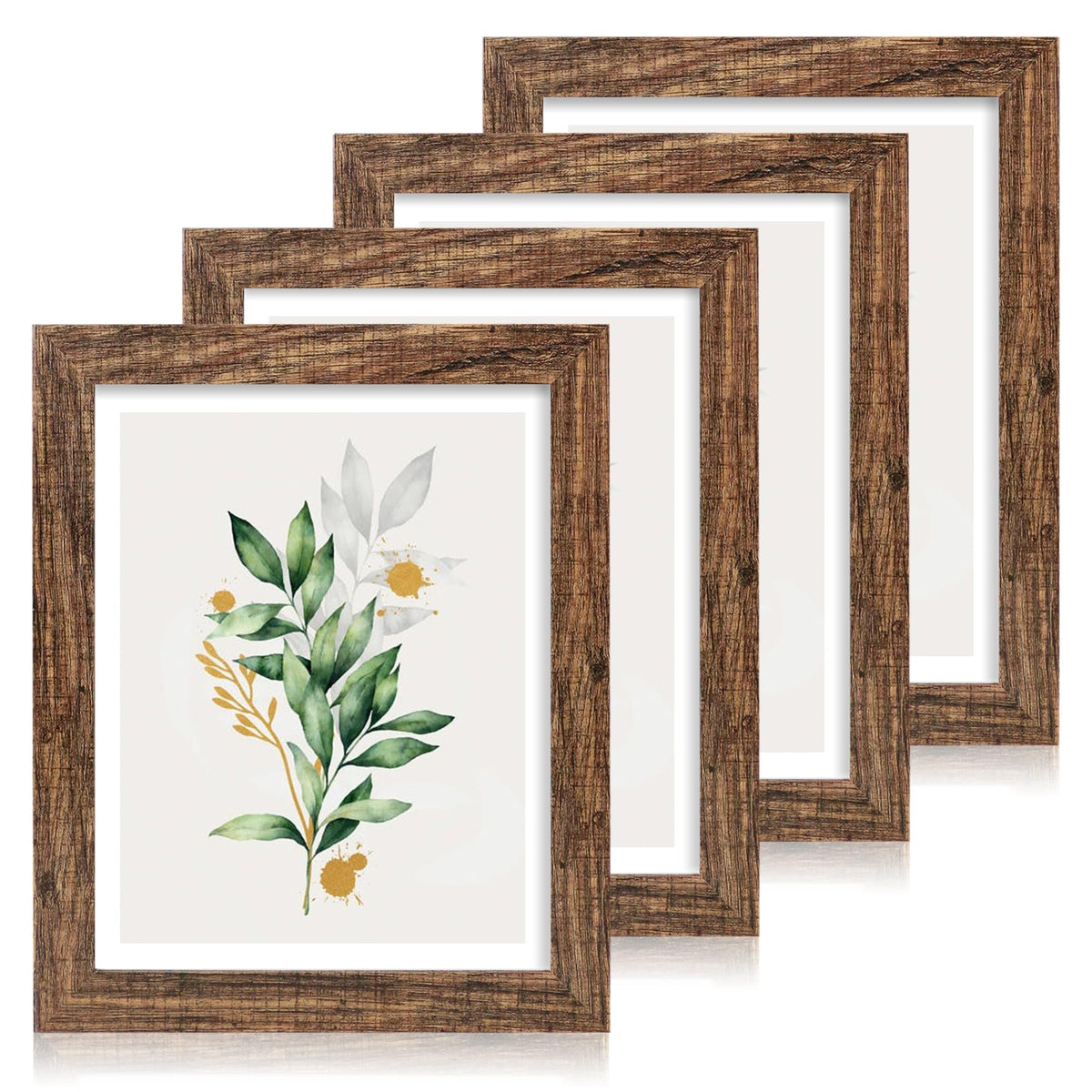 Hongkee 5x7 Picture Frame Set of 4, Real Glass and Wooden Frame, 4x6 Mat