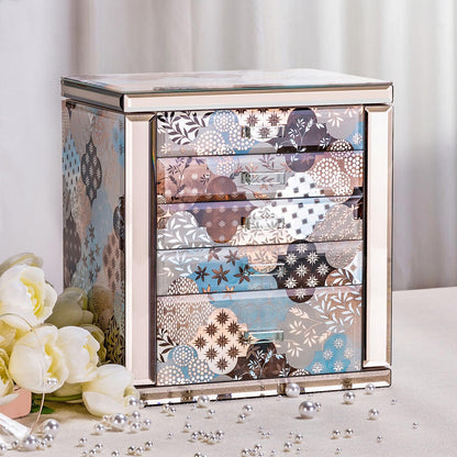 High End Glass Jewelry Box for Women, 7 Layer, Gold