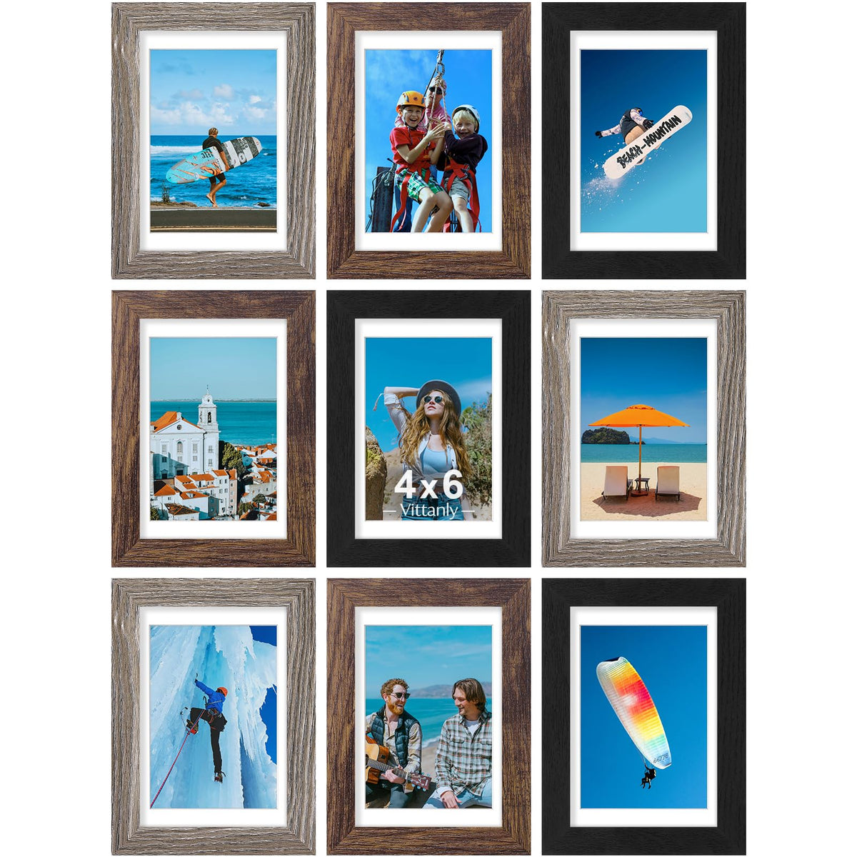 Vittanly 8x10 Picture Frames Set of 9 for Wall or Tabletop Display, Black