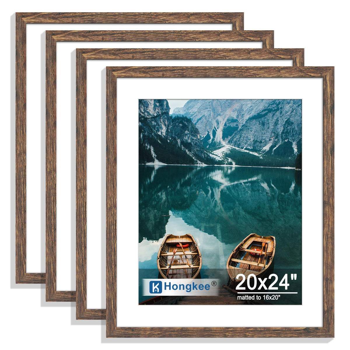 Hongkee 5x7 Picture Frame Set of 4, Real Glass and Wooden Frame, 4x6 Mat