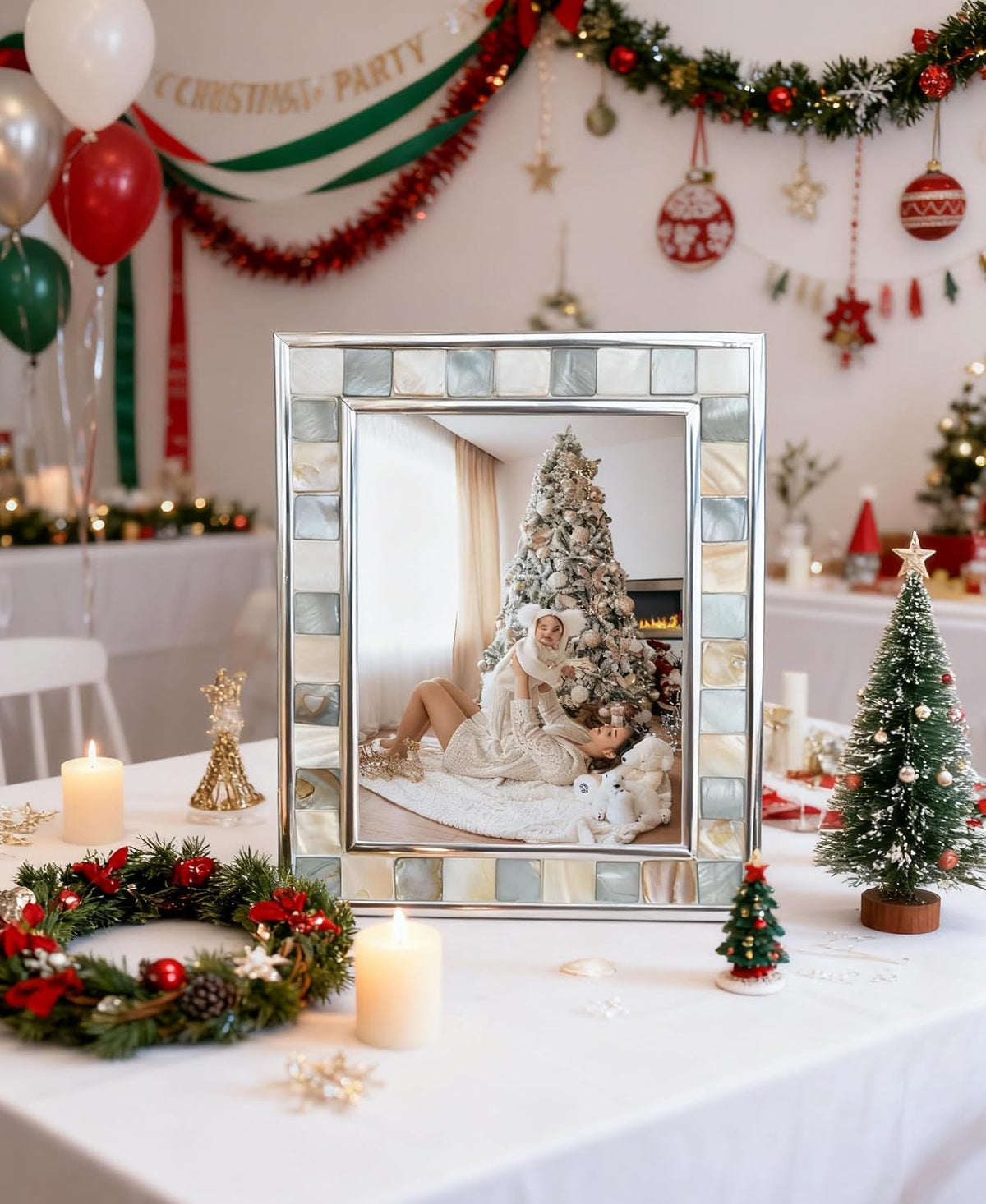 Mother of Pearl Picture Frame 5x7, Grey+White, 1pc