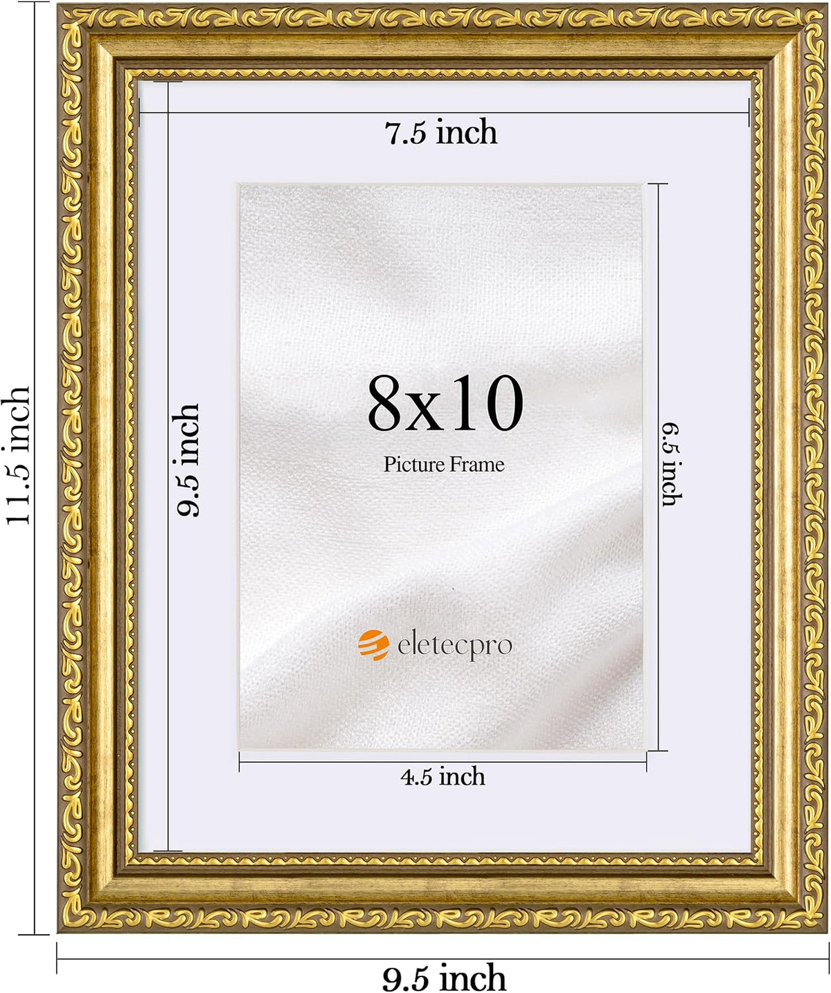 eletecpro 8x10 Vintage Picture Frame, Glass Cover, Gold, 4-Pack