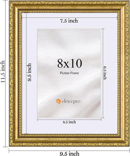 eletecpro 8x10 Vintage Picture Frame, Glass Cover, Gold, 4-Pack