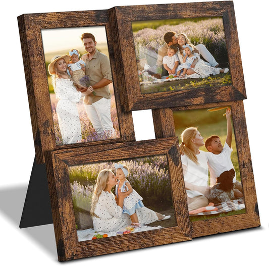 DUENPY 4x6 Collage Frame Tempered Glass For 4 4x6 Photos Brown