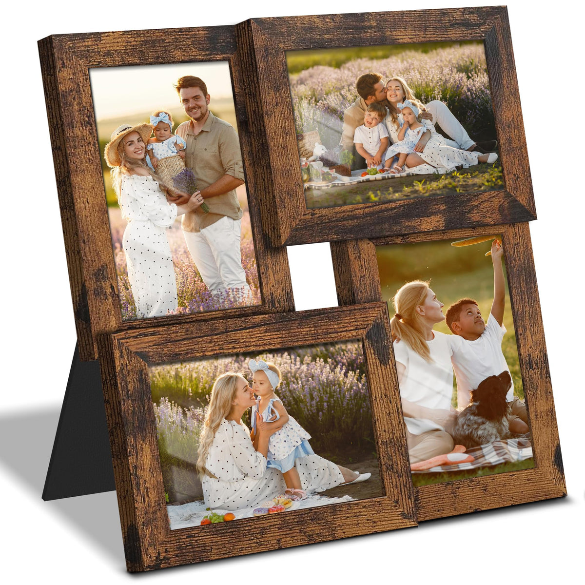 DUENPY 4x6 Collage Frame Tempered Glass For 4 4x6 Photos Brown