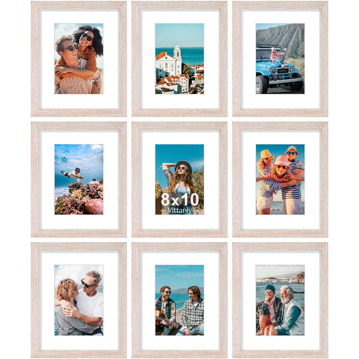 Vittanly 8x10 Picture Frames Set of 9 for Wall or Tabletop Display, Black