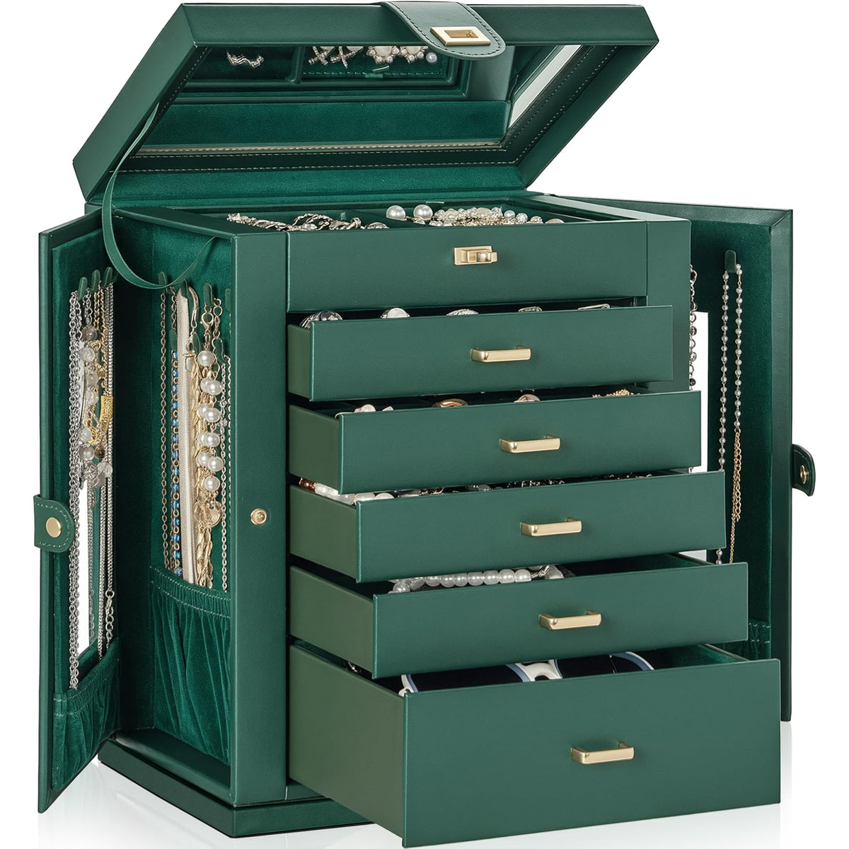 AKOZLIN 6-Tier Jewelry Box Organizer 5 Drawers Storage Black Regular