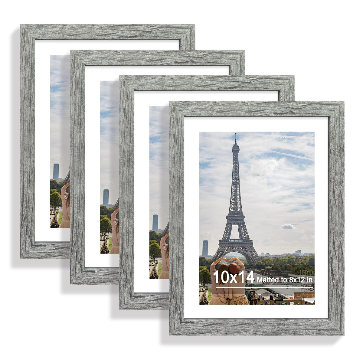 Hongkee 5x7 Picture Frame Set of 4, Real Glass and Wooden Frame, 4x6 Mat