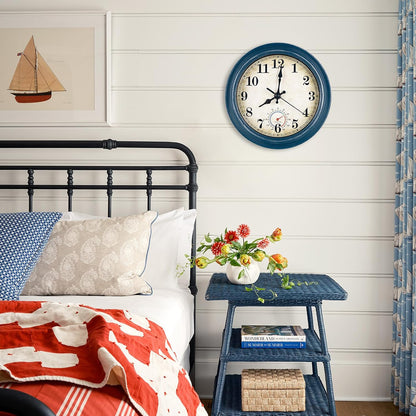 Wall Clock Battery Operated Silent Small Rustic Wall Clocks for Kitchen Bathroom Bedroom 8 Inch Blue