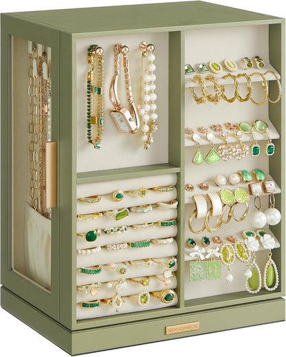 SONGMICS Jewelry Box Organizer, 360° Rotating, 5 Drawers, Laurel Green