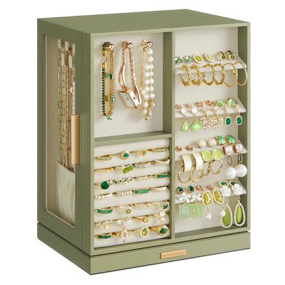 SONGMICS Jewelry Box Organizer, 360° Rotating, 5 Drawers, Laurel Green